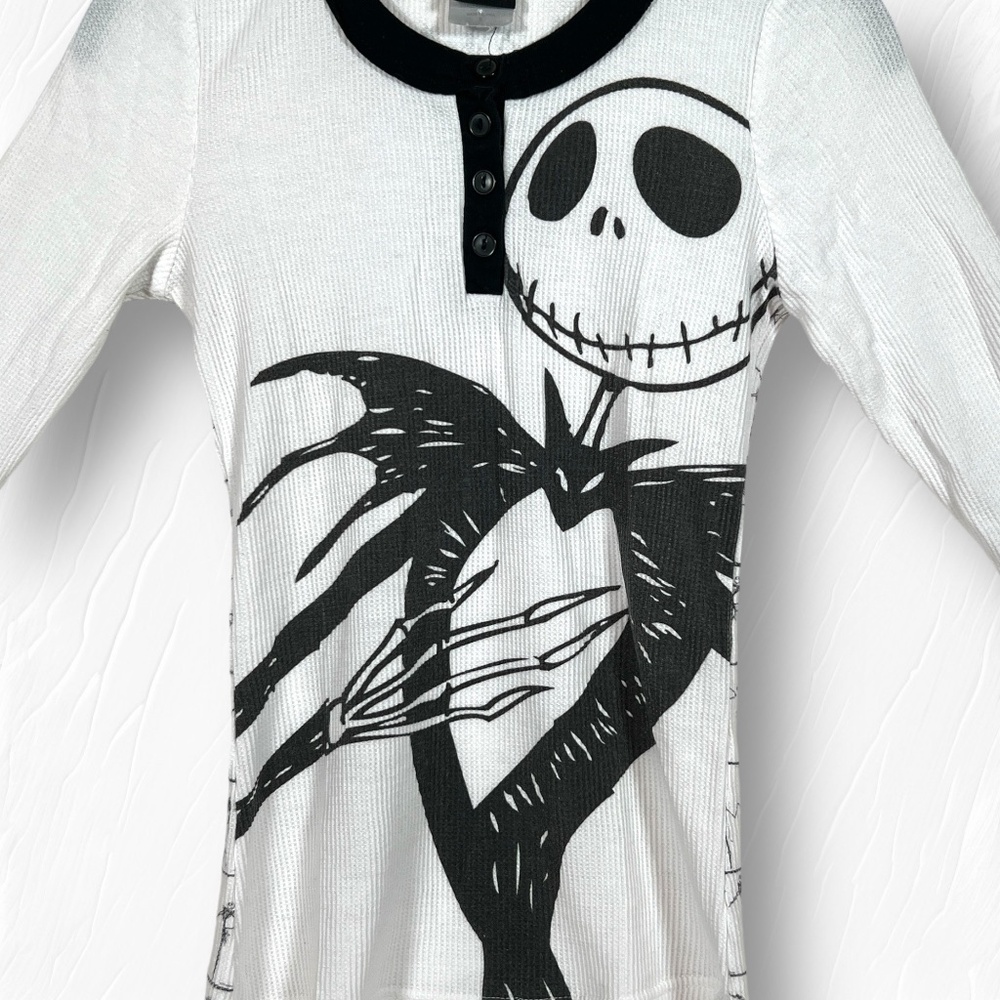 Jack Skellington Nightmare Before Christmas 3/4 Sleeve White Henley Tee Girls S